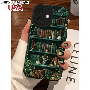1pc Green Bookshelf, Books, Plants Black Hawk Eye Full Coverage Camera Hole Soft Case Compatible With Iphone 16 ProMax/16 Plus/16 Pro/16/11/11 Pro/11 ProMax/12/12 Pro/12 Mini/12 ProMax/13/13 Pro/13 ProMax/13 Mini/14/14 Plus/14 Pro/14 ProMax