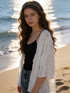 New Hook Flower Lace Short Sleeve Shirt for Women, Summer Vintage V Neck Embroidered Outerwear Cardigan Top, Stylish Casual Blouse