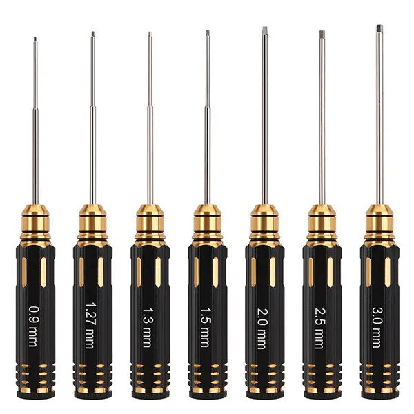 INJORA RC Hex Screw Driver Set-7PCS Car Tool Kit 0.9, 1.27, 1.3, 1.5, 2.0, 2.5, 3.0mm Hexagon Allen Screwdriver Wrenches Sets, Repair for Model Helicopter Drone Boat Car