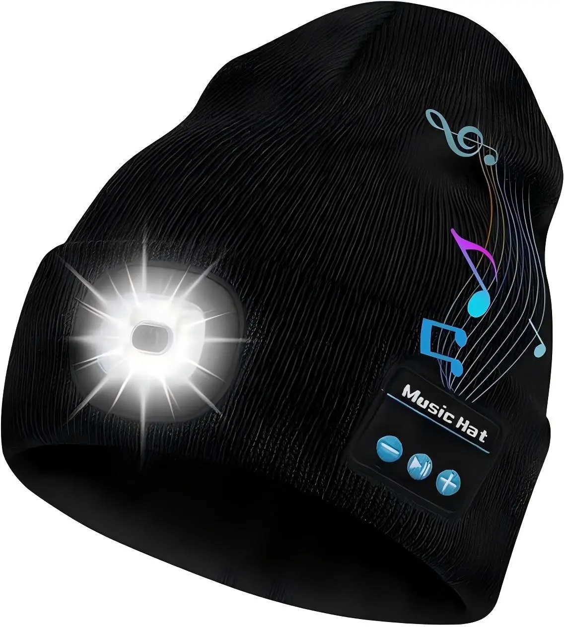 Bluetooth Beanie Hat with Light, Headlamp Cap with Headphones and Built-in Speaker Mic, Gifts for Men Women Teen Unisex Fisherman summerwins