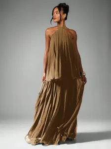 MISSGUIDED Halterneck Layered Frill Pleated Maxi Dress