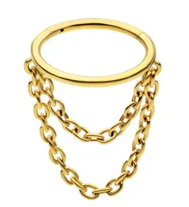 Gold PVD Abaft Double Dangle Chain Stainless Steel Hinged Segment Ring