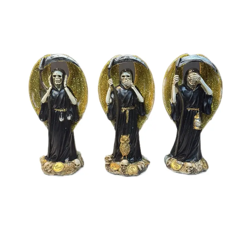 Sorda Muda y Ciega Santa Muerte Figure Set - Three Detailed Statues Representing Silence, Blindness, and Death