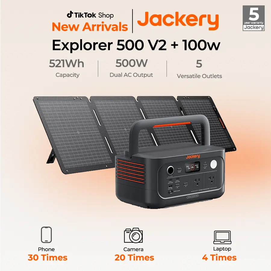 [Opening Ceremony]  Jackery Explorer 500 v2 Portable Solar Generator with S-Size Carrying Case Bag, 508Wh LiFePO4, 500W AC / 1000W Peak, Portable Power for Outdoor Adventures