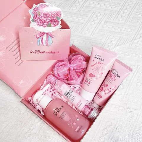 Laikou Sakura Hand Care Gift Box, Hand Cream Set, Hand Wax, Moisturizing Hand Cream, Hydrating Hand Balm, Hand Sanitizer, Soap Bars,  Soap Flower, Card, Hydrating Soothing,Best Gift ,Skin Care Kit for Women & Girl