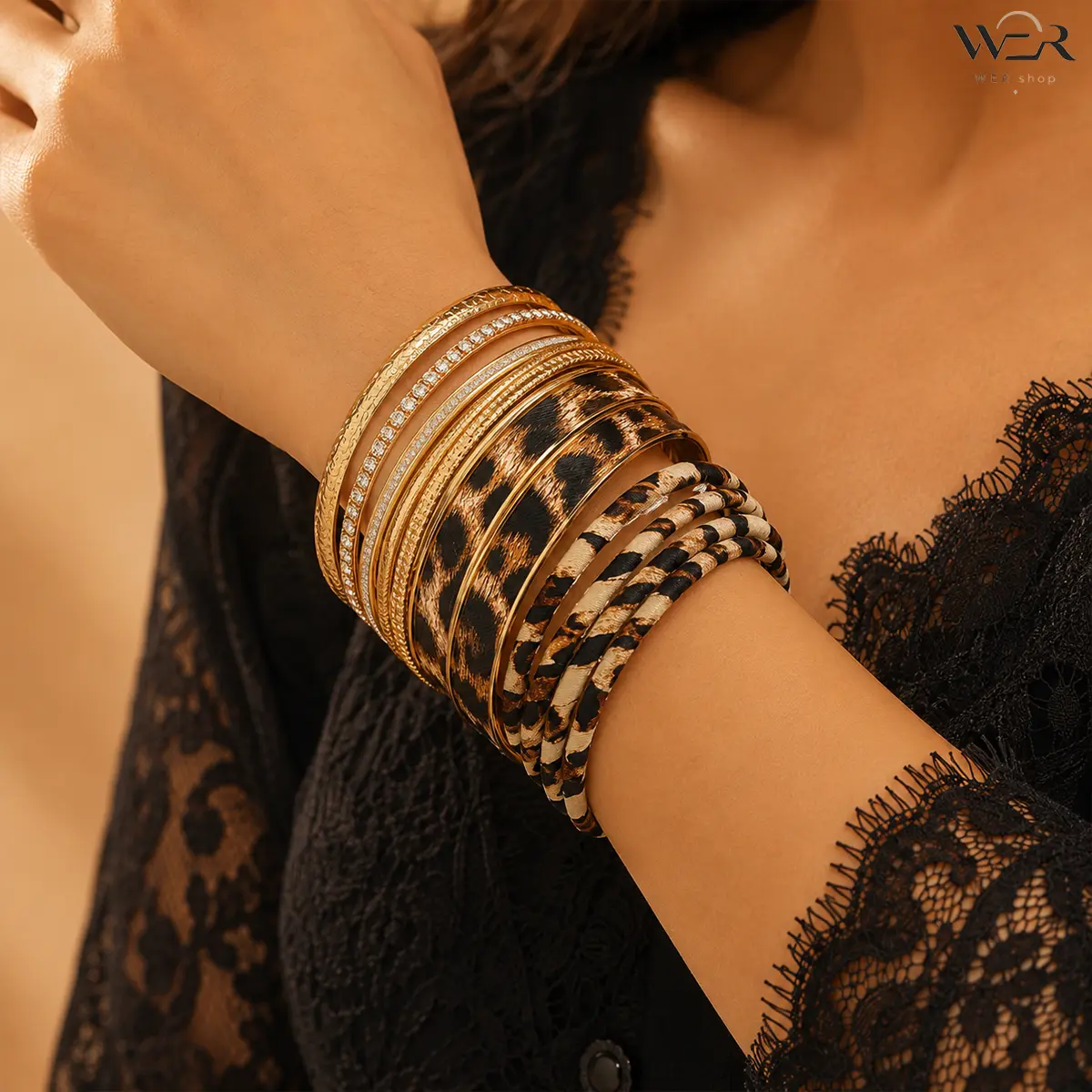 Stackable Bangle Set for Women - Gold-Tone, Leopard Print & Patterned Designs, Lightweight Fashion Jewelry for Daily Wear, Gold Aesthetic, Bracelet, Layering Look, Mixed Set, Jewelry Stack, Arm Candy Accessories, Bracelet Set
