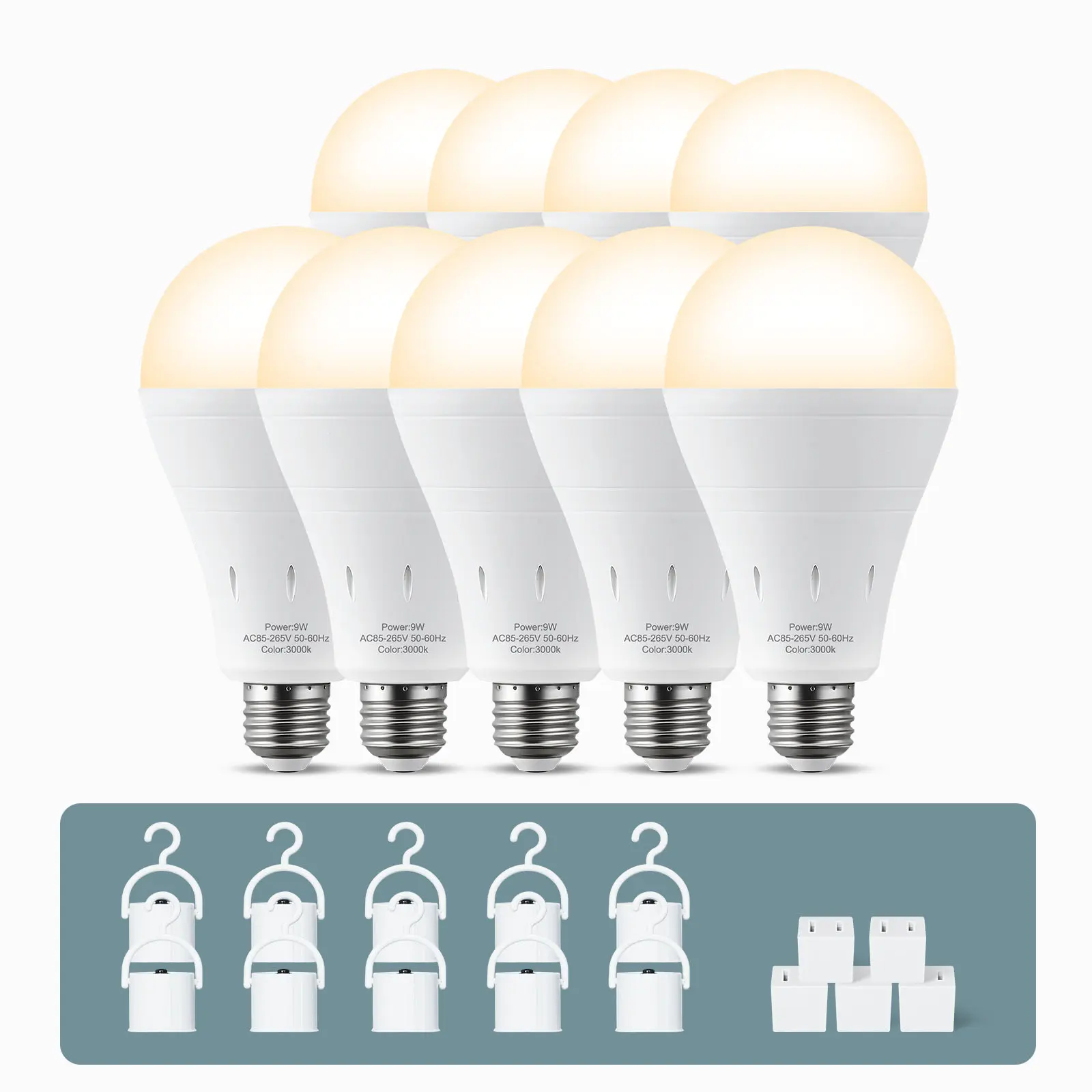 RELAMPBOL 10PK Rechargeable Emergency Light Bulbs, 60W Equivalent, 9W E26 3000K Warm Light/6000K White Daylight 800Lumens 1200mAh Battery Backup Emergency Light Bulbs for Home Power Outage Hurricane Camping
