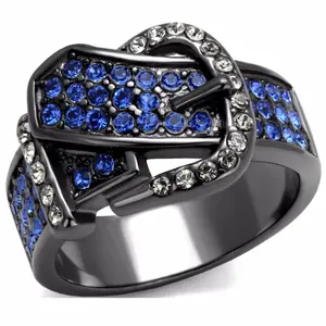 Royal Blue Multi Color Crystal IP Light Black Stainless Steel Belt Buckle Ring
