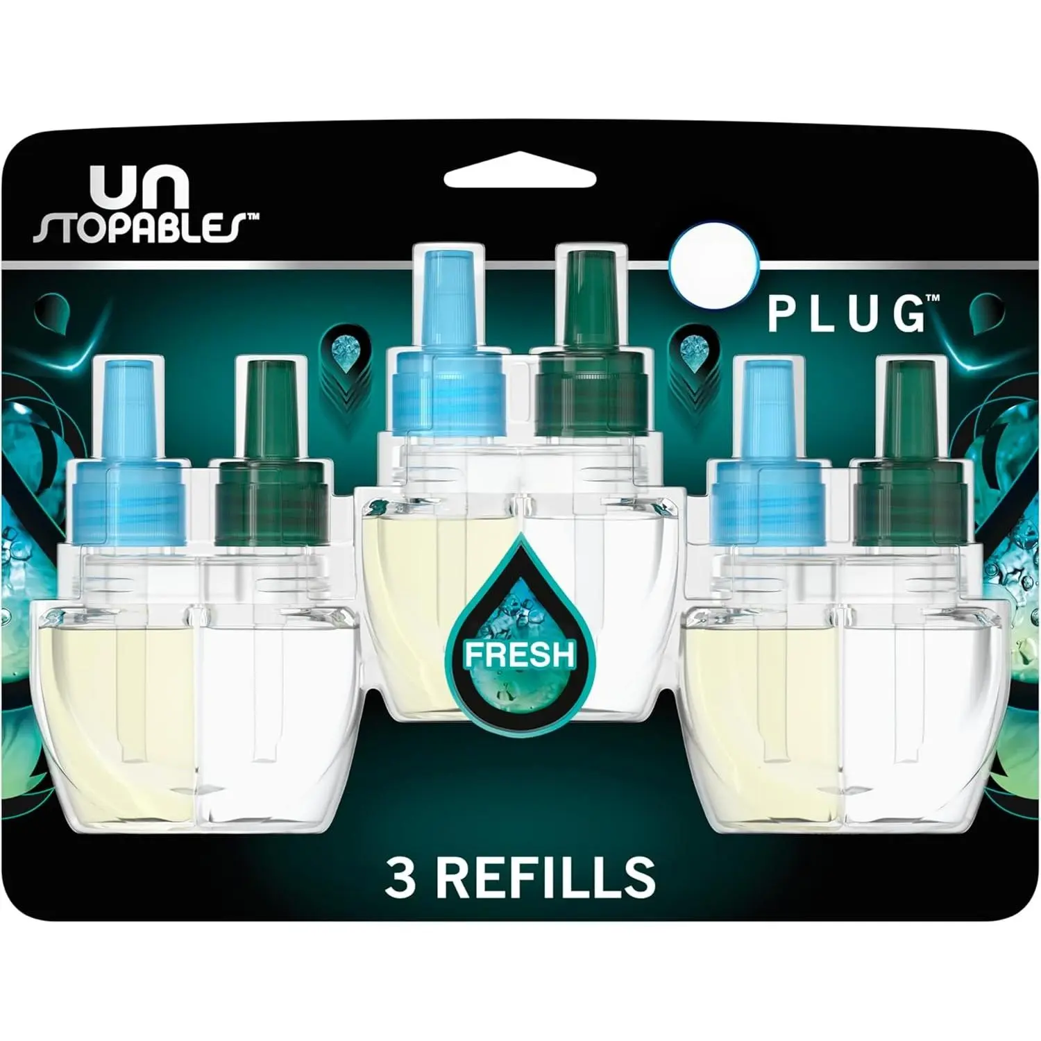 Unstopables Fresh Scent Plug-In Air Freshener Aroma Refills, Odor-Fighting Scented Oil, 0.87oz, 3-Count, Long-Lasting for Strong Odors, for Home & Bathroom Use