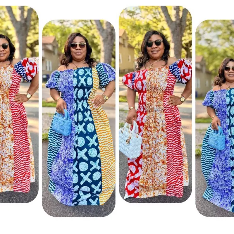 Luxury African Print Cotton Dress - Women's Clothes Suits with Stylish Design,  Breathable Elegance Fashion Style