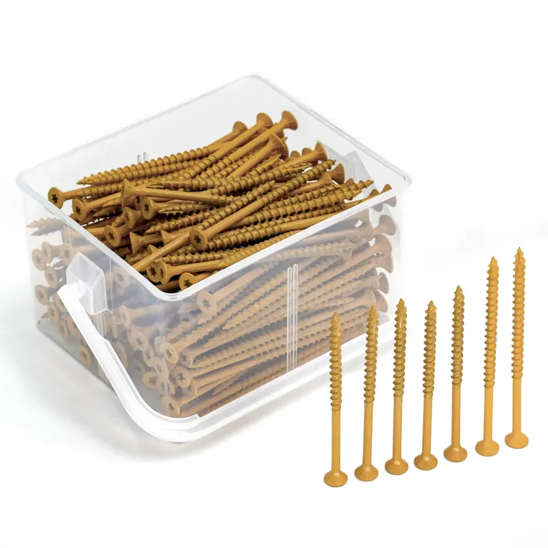 700 Piece Metal Wood Screws with T25 Star Driver, Grade 5, #8*2、#9*2-1/2、#10*3-1/2、#10*4 #10*3Inch, Brown Epoxy Coated, Self-Tapping Deck Screws, Rust Resistant Outdoor Fastener with Ceramic Coating - Easy to Install - Great for Wood Fastening!
