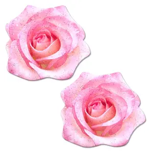Rose: Pink Glitter Velvet Blooming Rose Flower Nipple Pasties by Pastease