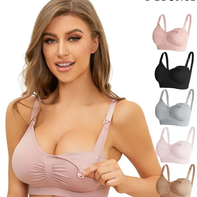 Women's Solid Color Push Up Nursing Bra, Soft Comfortable Breathable Maternity Bra, Maternity Lingerie for All Seasons, Bra Pack