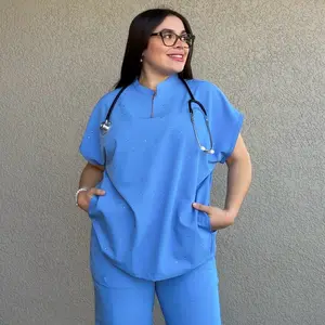 Ceil Blue Top & Pants Scrub for Medical Professionals Comfortable & Durable Uniform Set