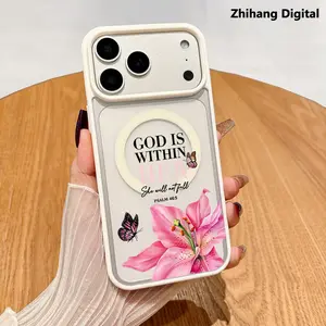 Bibical Cross and Lily Butterfly Christian Psalms 46:5 GOD Cross Magnetic Phone Case Supports Wireless Charging for iPhone 17 Pro Max Air 16 Plus 15 14 13 12 11 Anti Drop Bumper Religious Birthday Gift For