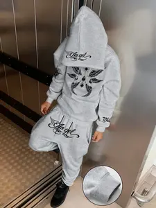 Men's Dark Angel Hoodie Set, Casual Fashion Set, Gothic Street Style, Geometric Print, Fitted Design, Fall & Winter Fashion, Must-Have for Trendy Wardrobe