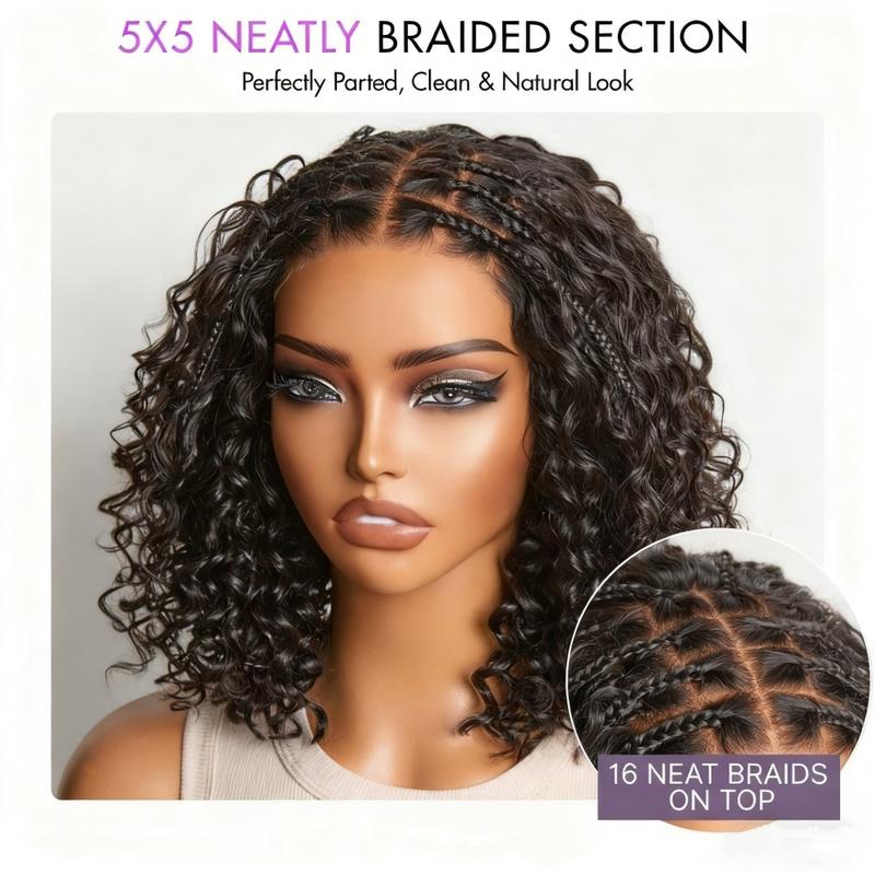 Flash Sales Boho Braided Deep Curly 5x5 Closure Lace With Braided Bob Human Hair Wigs Curly Deep Wave Glueless Pre Cut Plucked Lace Short Wig Ready To Go Ombre Brown Highlight