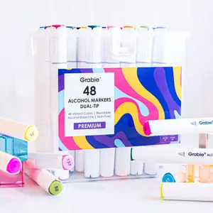 Grabie Dual-Tip Markers Set — 48 Piece Alcohol Based Marker with Complimentary Bleed Sheet