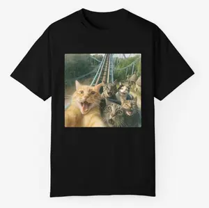 Retro Roller Coaster T-Shirt, Retro Roller Coaster Cat, Funny Washed Graphic Tee Unisex, Comfortable All Day Wear.