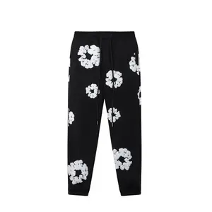Men's Streetwear Sweatpants, Casual Elastic Waist Jogger Pants with Floral Print, Hip Hop Tapered Track Pants with Pockets