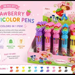 6 Multicolor Strawberry Pen - Multicolor Pen with Vivid Shades, Writing Stationery, Office Stationery Supplies ( 6 Pens )