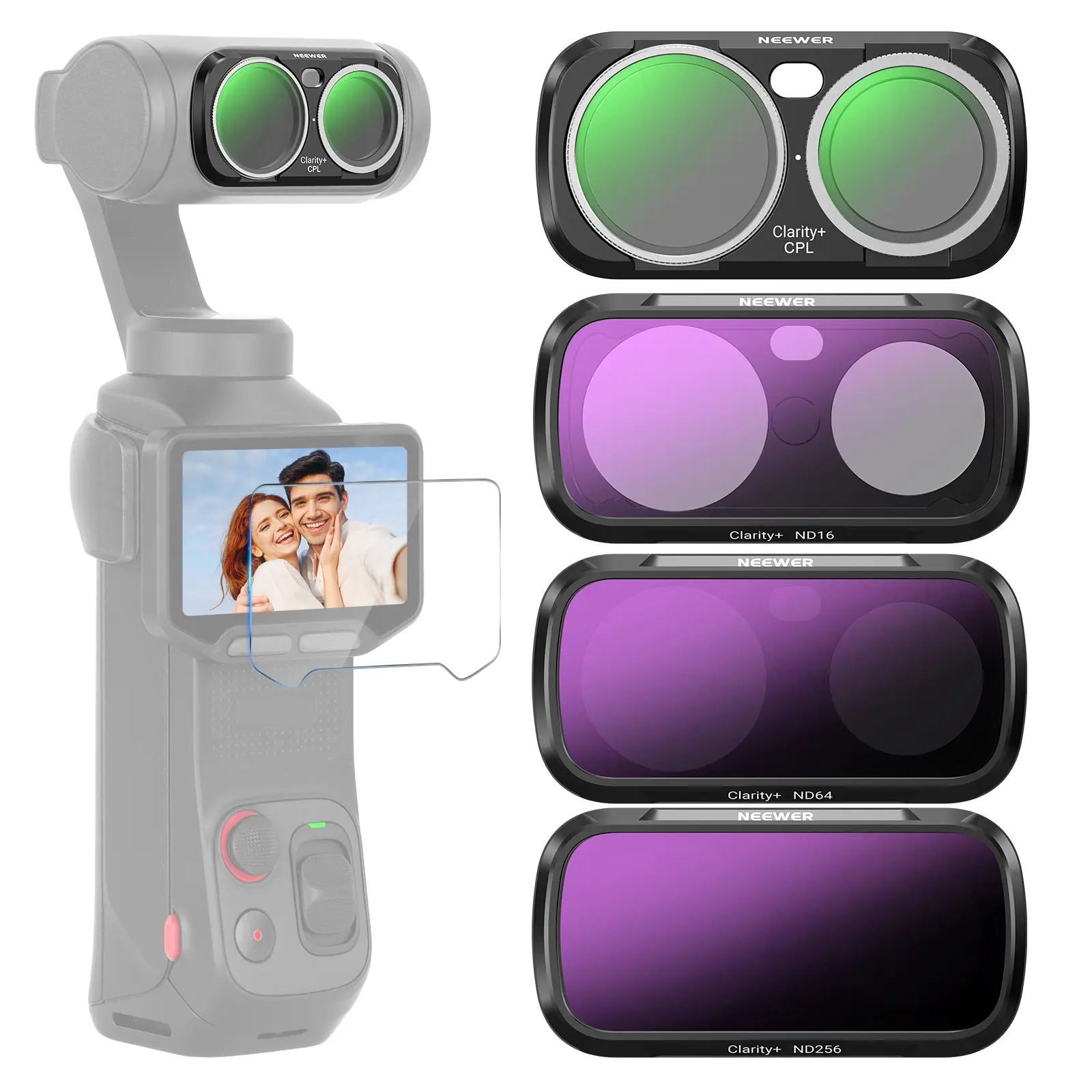 NEEWER Magnetic Metal Gimbal Mount Glass Filter Set for Insta360 Luna Ultra - ND, CPL, Black Diffusion Filters, Camera Accessories for Outdoor Video & Photography [NO CAMERA], Glass Filters