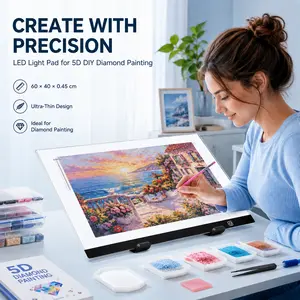 A2 Ultra-Thin LED Light Pad with Lights & Adjustable Stand, 60×40cm USB-Port Brightness Control Box for Diamond Painting, Sketching (Office & Craft Art Supplies)