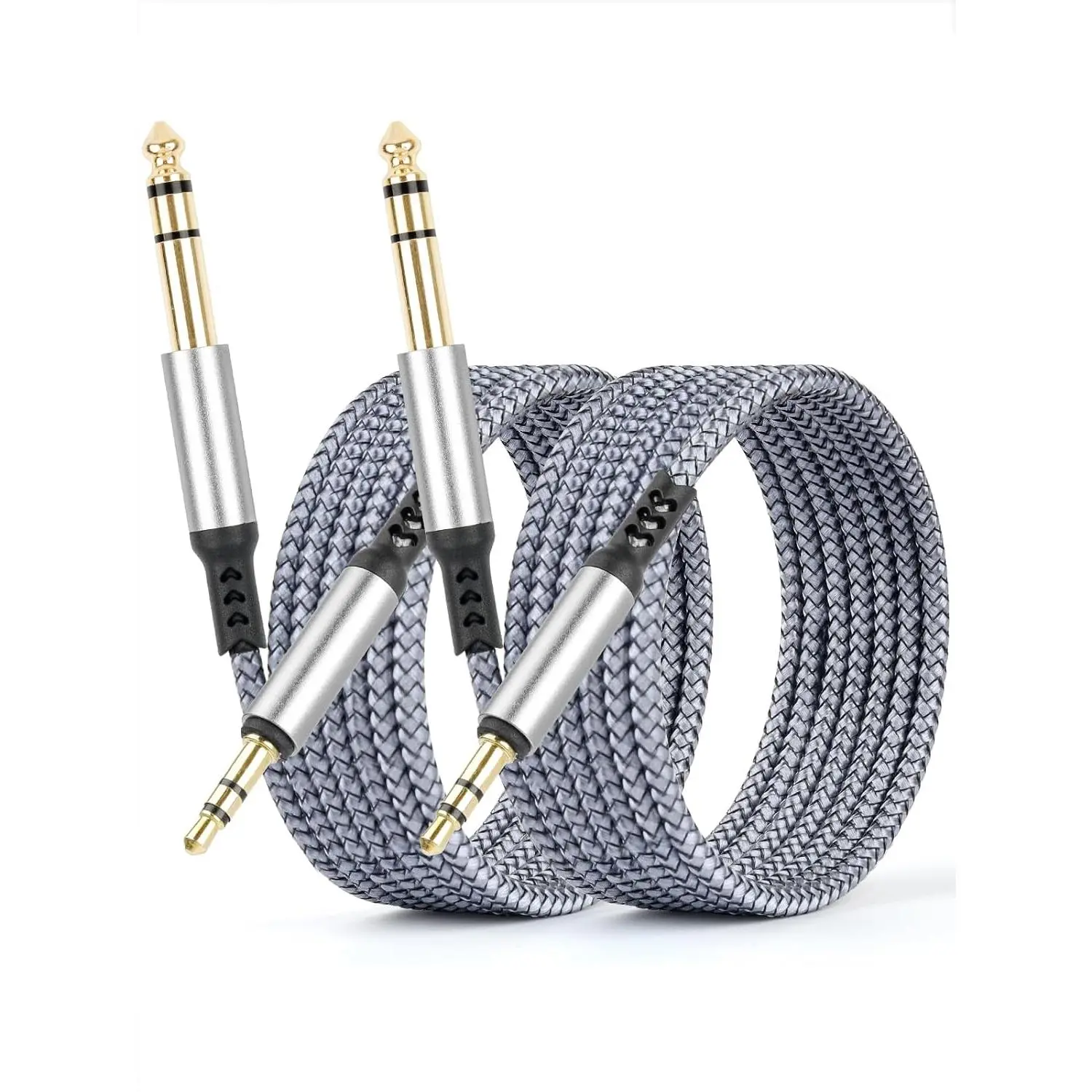 2 Pack 1/4 to 3.5mm Audio  1/8 to 6.35mm TRS Stereo  Guitar Stereo Audio Male  with Nylon Braided Cord for Laptop  Theater Equipment Speakers and Amplifiers 6.6ft