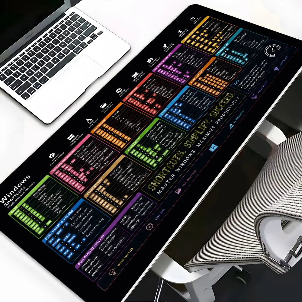 Windows Shortcut Keys Desk Mat XXL, Computer Mouse Pad, Large Gaming Mouse Pad with Anti-Slip Base, System Command Cheat Sheet Desk Pad for Office & Gaming, Desk Mat for Users, Ideal Gift for Family Friends
