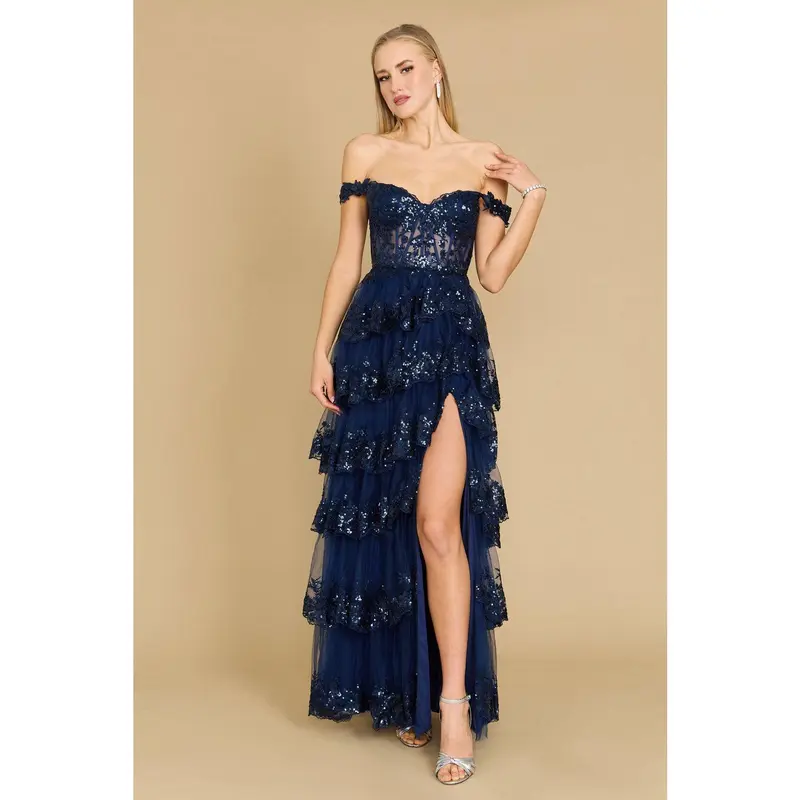 slim fit dress slacks Corset Bodice Sparkly Party Dress Ball Gown Prom Dress with High Slit ARD3032 main image 0