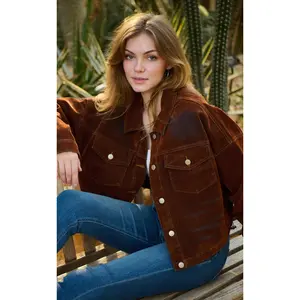 SAMPSON-BURNTORANGE VELVET DENIM JACKET
