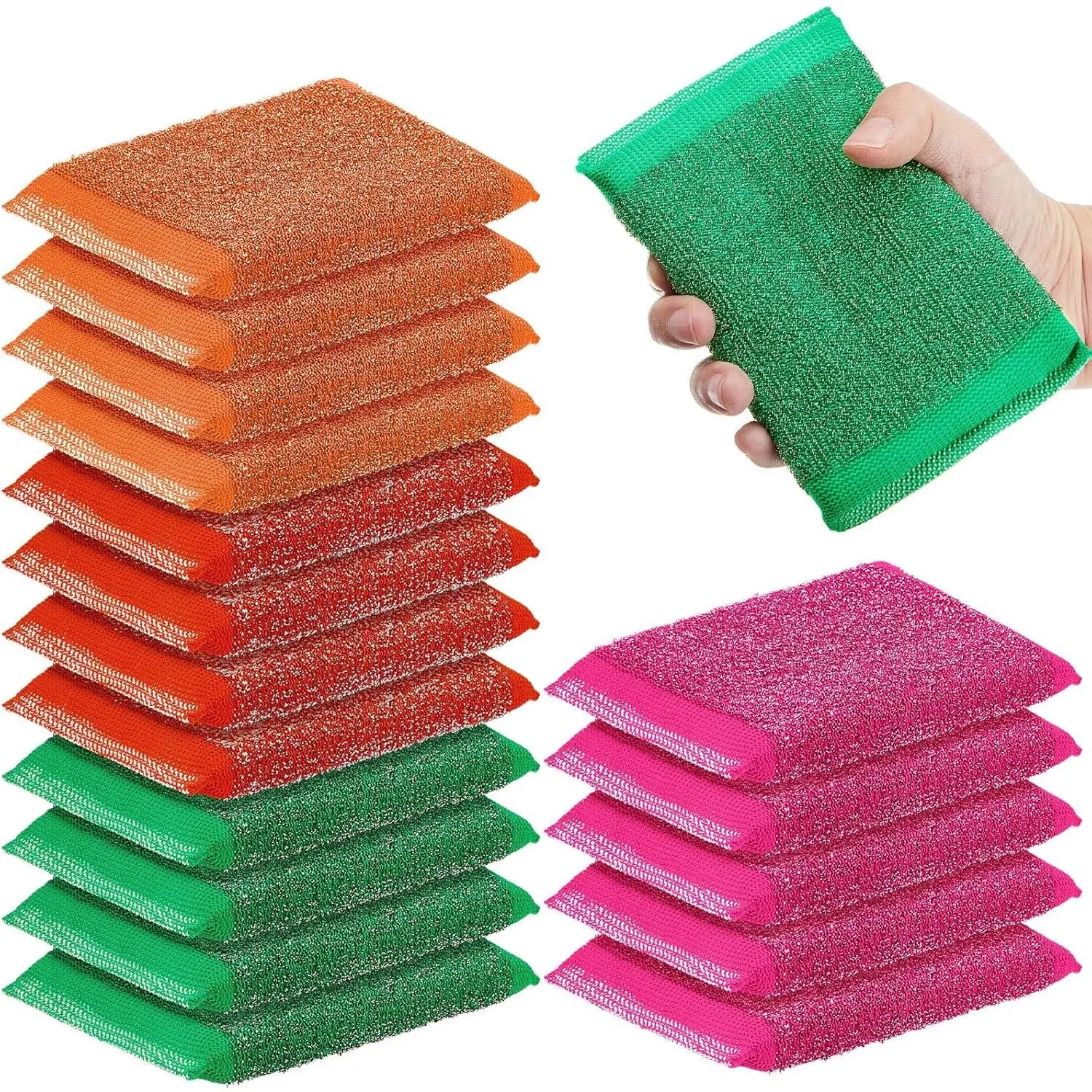 24 Pack Steel Scrub Sponges for Dishes Non Scratch Scouring Sponge Multi Use Metal Scrubber Heavy Duty Dish Wash Kitchen Sponge for Pot Dish Washing Hard Surface Cleaning Tools (Vibrant Color)