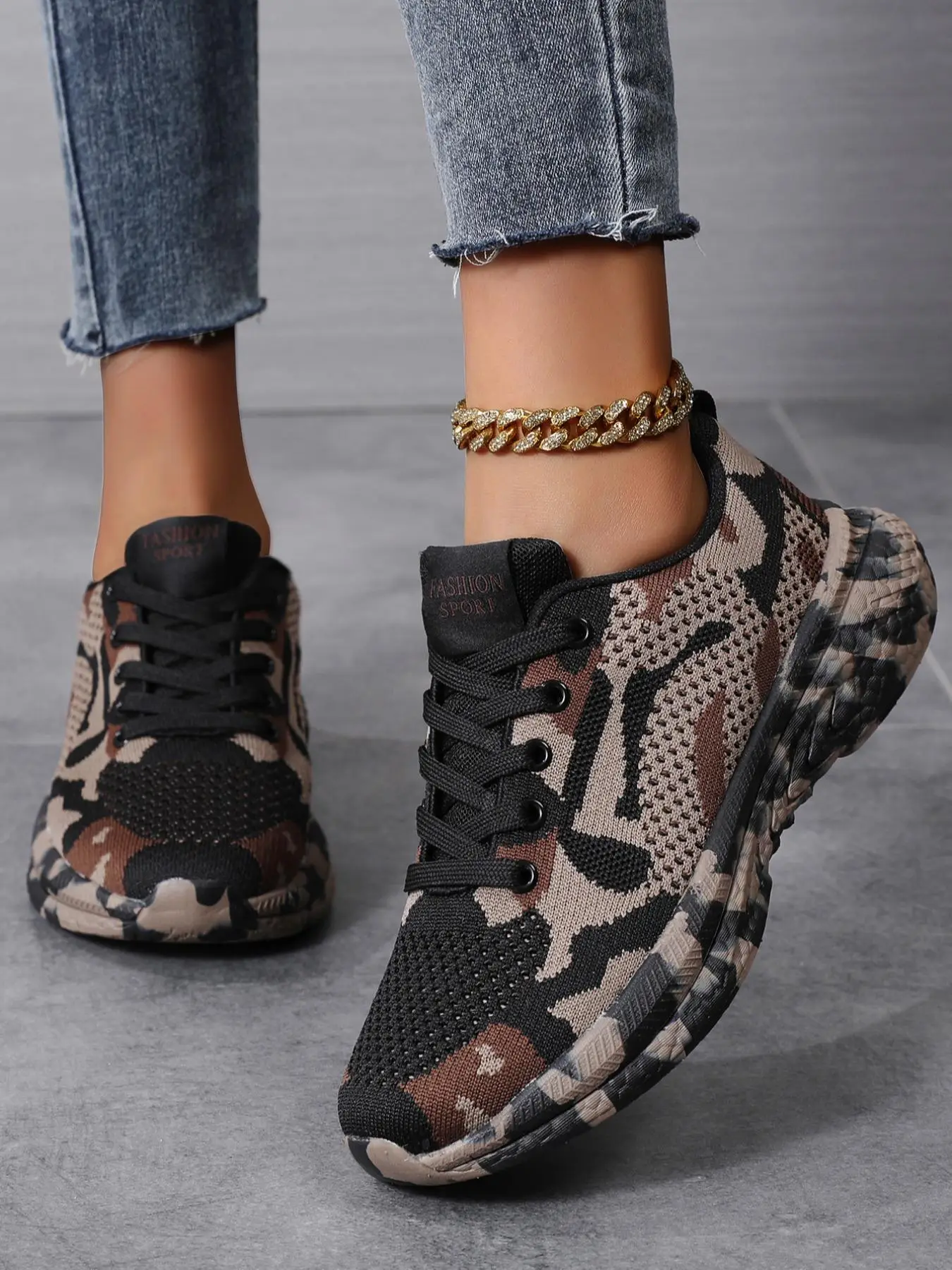 Women's Colorblock Camo Print Lace Up Sneakers, Sneakers Women 2024, Designer Shoes, Casual Sporty Running Shoes, All-match Breathable Comfortable Spo