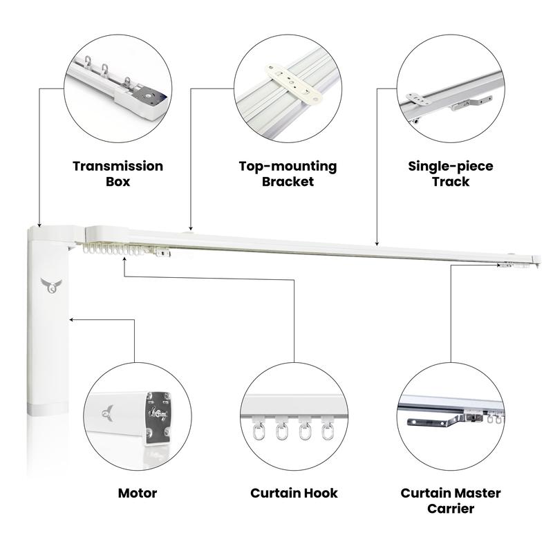 Osprey Smart Curtain Track, Single-Piece Motorized Rod, Adjustable Length, Quiet Heavy-Duty Motor, Remote & App Control, Works with Alexa & Google Assistant, Ceiling or Wall Mount