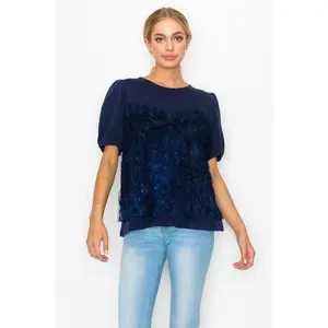 Reya Top with Front Textured Lace Mesh