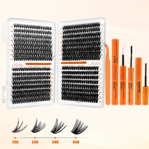 Fluffy Lash Clusters - Wispy D-Curl Lifted False Eyelashes, 10-16mm Mixed Sizes DIY Lash Book Box with Snap-In Patches, Beginner-Friendly Makeup, Mom Birthday Gift