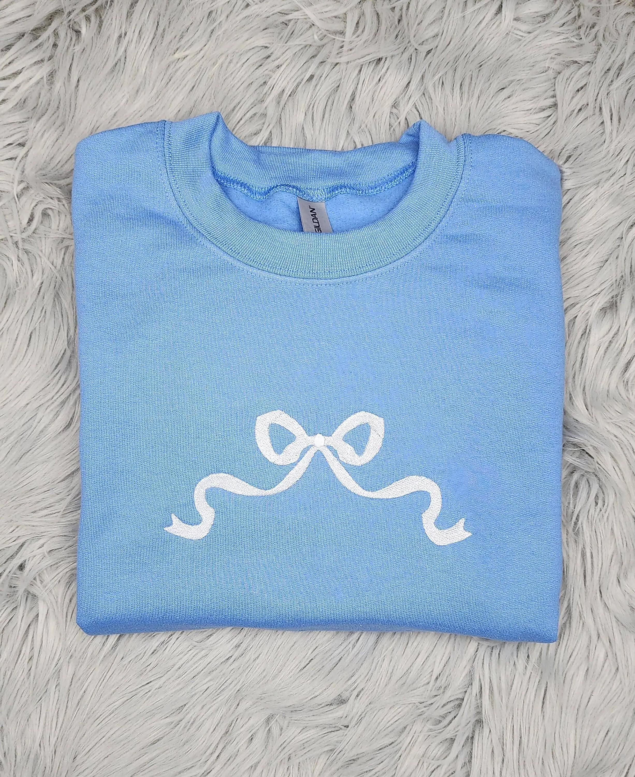 Retro Embroidered Bow Ribbon Crewneck Elegant Cozy Crewneck Sweatshirt, Preppy Shirt, Gift For Her