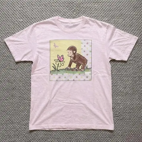 Pink Curious George Cute Baby Tee – Y2K Vintage Cartoon Aesthetic Top
