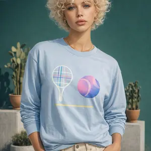 Tennis Racket & Ball Long Sleeve Cotton Material Regular Fit Pre-shrunk Jersey Knit Comfortable Everyday Wear