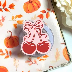 Cherry Blossom Bow Coquette Phone Grip, Aesthetic Red Bow Magsafe Holder, Trendy Vintage Cherry Griptok, Cute Ribbon Accessory, Sweet Gift for Coquette & Kindle Readers