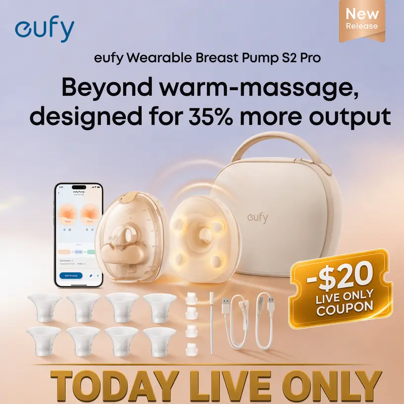 NEW eufy S2 Pro Heated Wearable Breast Pump, Hands-Free Breast Pump with Industry-Leading HeatFlow Tech, App-Controlled OptiRhythm, Hospital-Grade Suction, Leakproof, Slim and Ultra-Quiet for in-Bra Use Maternity