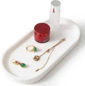 Elegant Ivory White Natural Marble Oval Tray 10x4.7 Inches for Countertop, Jewelry & Perfume Organizer, Home