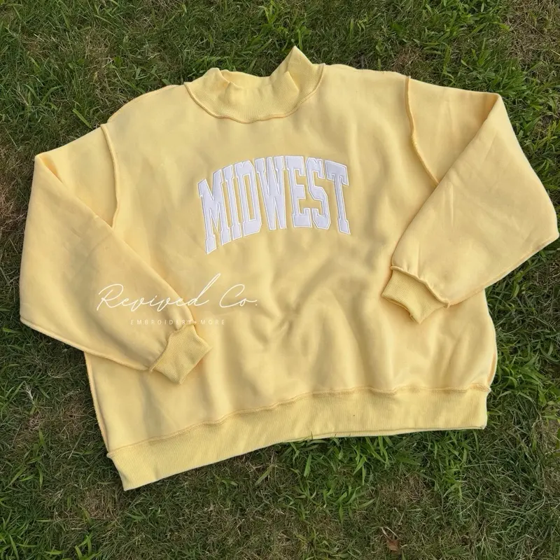 Midwest Embroidered Mockneck Sweatshirt Butter Yellow Cotton Appliqué Sweater