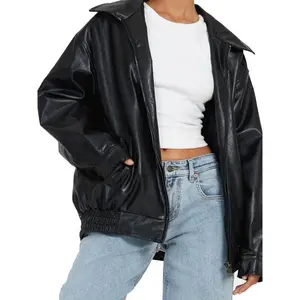 Womens Oversized Leather Jackets Faux Suede Fall Fashion Motorcycle Coats Winter Outfits Clothes Y2k TopsWomen's pullover sweater