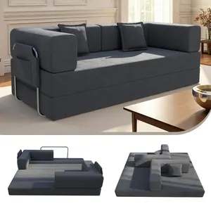 Compressed Sofa - Convertible Sofa Bed, 78-inch Extra Large Corduroy Upholstered Armless Sofa, Boxed, Comfortable Modular Foldable Floor Sofa Bed for Bedroom and Living Room (Gray)
