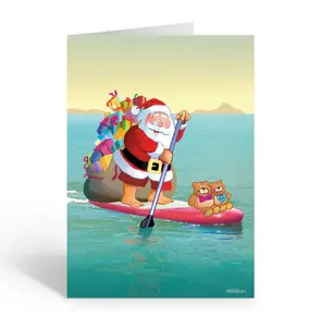 Stonehouse Collection Paddleboarding Santa Christmas Cards – Ocean Holiday Card, Box of 12 Cards with Envelopes – Made in the USA