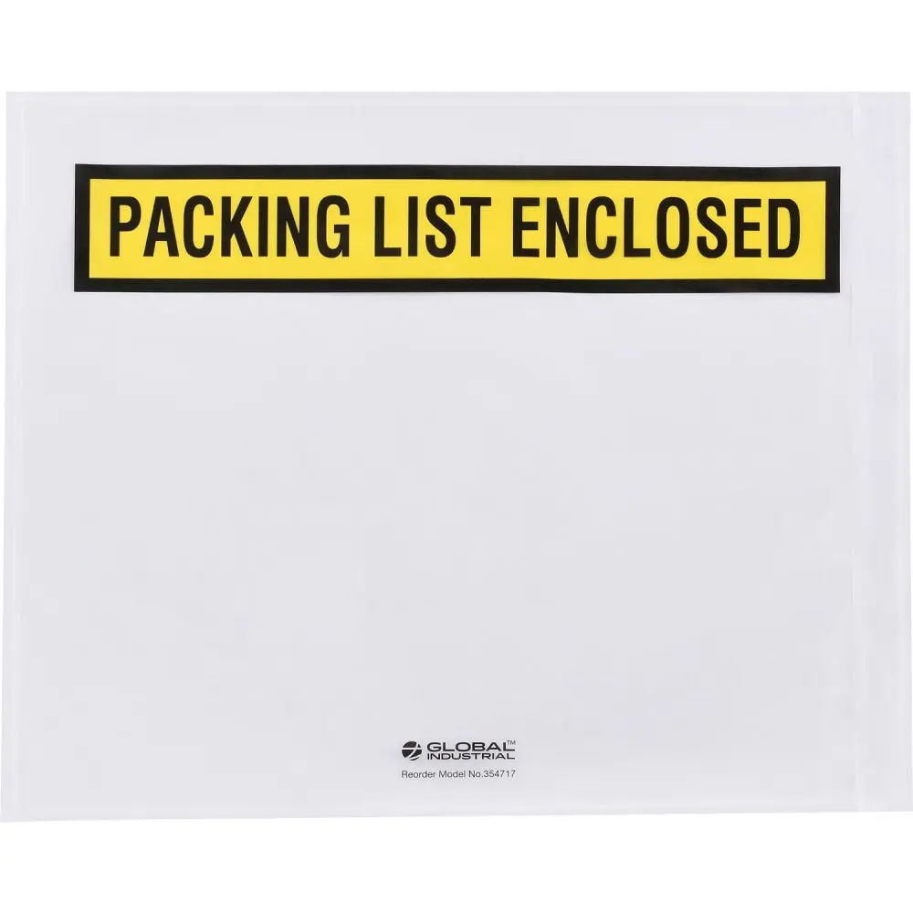 Global Industrial 354717 Plastic Back-Loading Panel Face Envelopes, 10" L x 12" W Yellow, Easy Readability, Prevents Tampering, Keeps Out Dirt, For Warehouses - Pack of 500 (Ideal for Packing Lists)