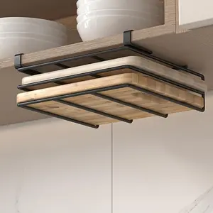 1pc Stainless Steel Under Cabinet Storage Rack | Wall Mount for Cutting Boards, Paper Towels, and Pot Covers - Easy Access and Organization