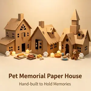 Handmade Pet Memorial House for Cats and Dogs, Rainbow Bridge Memory Keepsake Decor for Pet Supplies