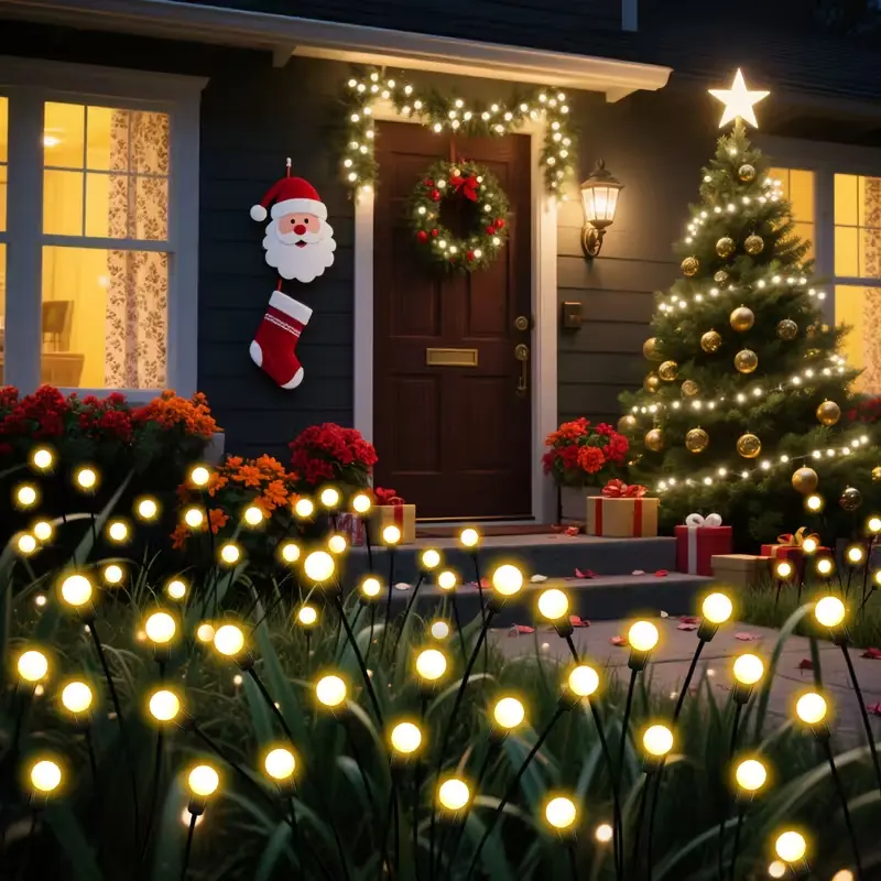 Solar-Powered Christmas Firefly Lawn Lights 2 Packs with Glowing Effect for Outdoor Indoor Garden Lighting Durable Plastic Easy Install Perfect for Lawn Patio Camping and Decorations luces solares para terraza, Outside Lights, Outdoor Decorative Lights